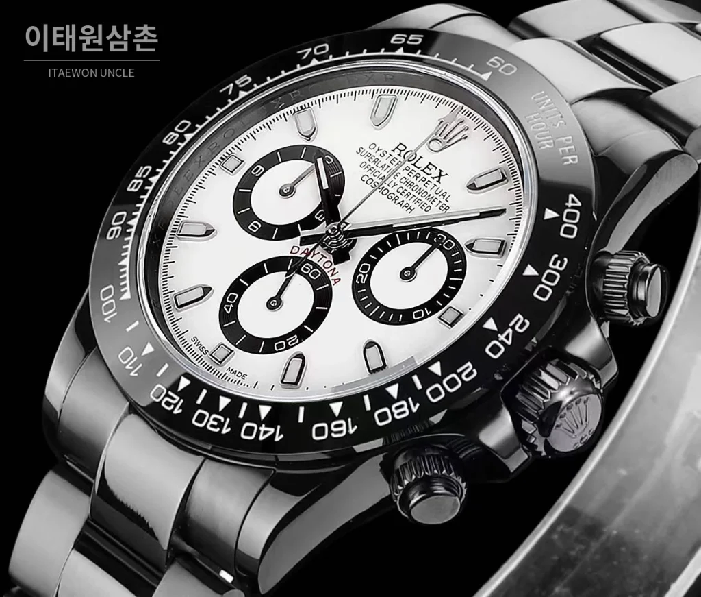 롤렉스 데이토나 올블랙 스틸 크로노그래프 오토매틱 40mm 화이트 다이얼