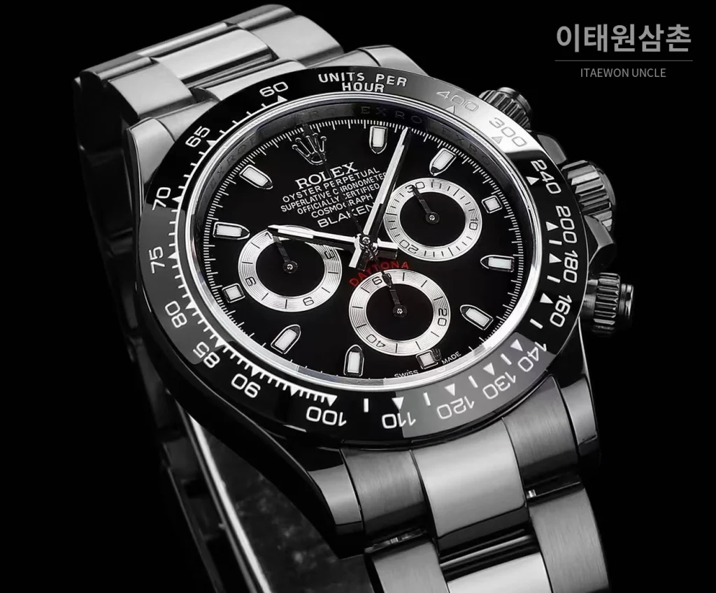 롤렉스 데이토나 올블랙 스틸 크로노그래프 오토매틱 40mm 블랙 다이얼 (2)
