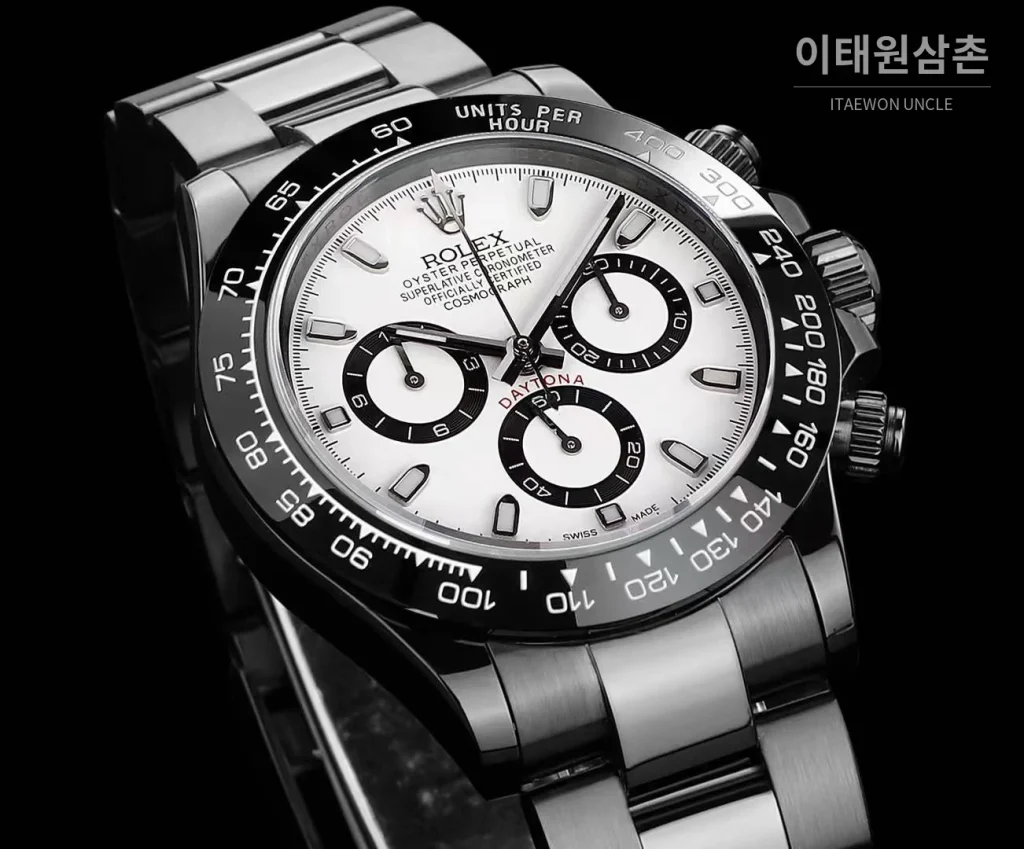 롤렉스 데이토나 올블랙 스틸 크로노그래프 오토매틱 40mm 화이트 다이얼