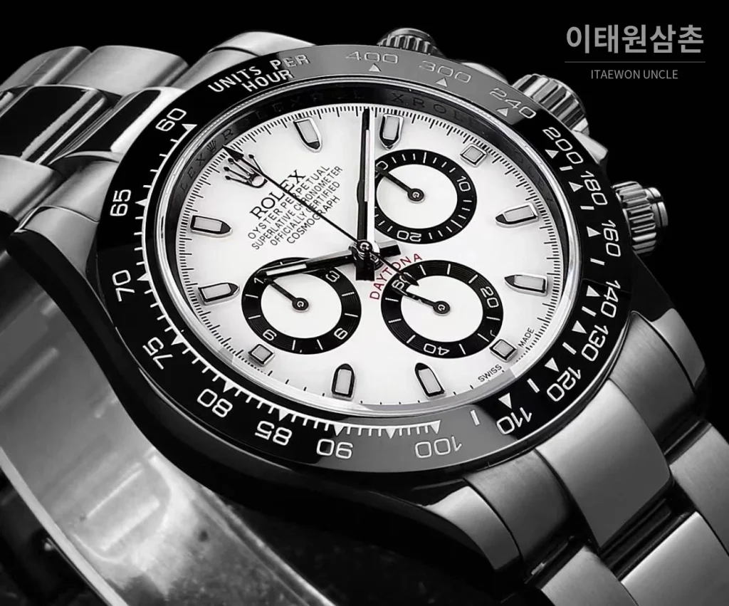 롤렉스 데이토나 올블랙 스틸 크로노그래프 오토매틱 40mm 화이트 다이얼