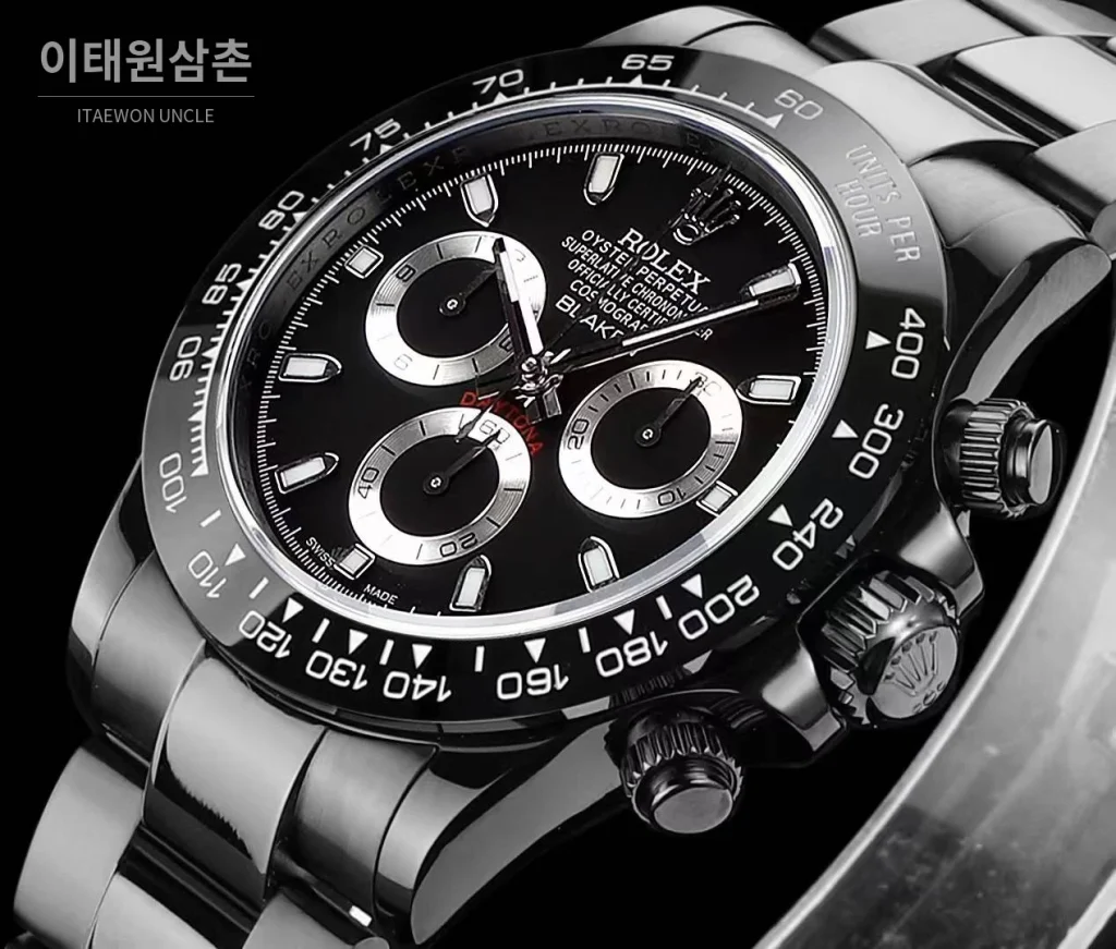롤렉스 데이토나 올블랙 스틸 크로노그래프 오토매틱 40mm 블랙 다이얼 (2)