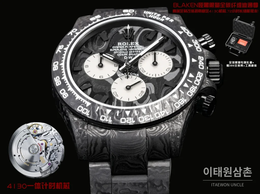 롤렉스 데이토나 BLAKEN 무광 블랙 카본 크로노그래프 오토매틱 40mm 블랙 다이얼 블랙 베젤