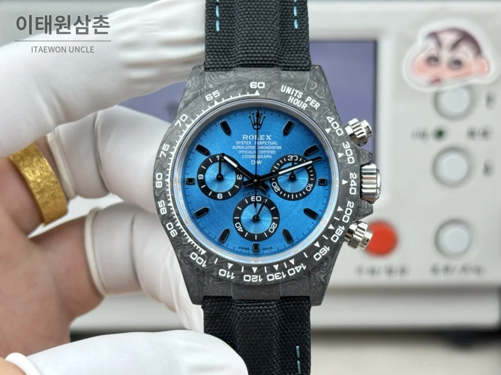 롤렉스 데이토나 카본파이버 크로노그래프 오토매틱 40mm 블랙 블랙 나일론 스트랩 (3)