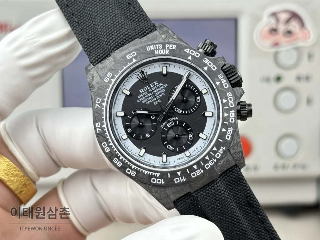 롤렉스 데이토나 카본파이버 크로노그래프 오토매틱 40mm 블랙 블랙 나일론 스트랩 (4)