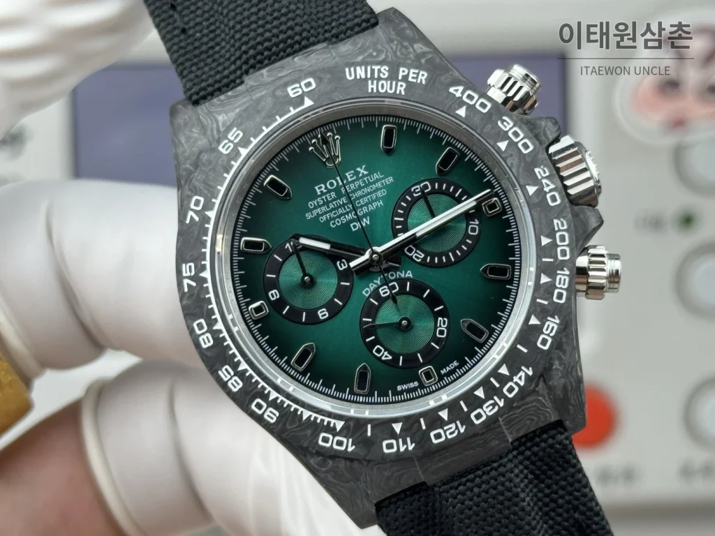 롤렉스 데이토나 카본파이버 크로노그래프 오토매틱 40mm 블랙 블랙 나일론 스트랩 (2)
