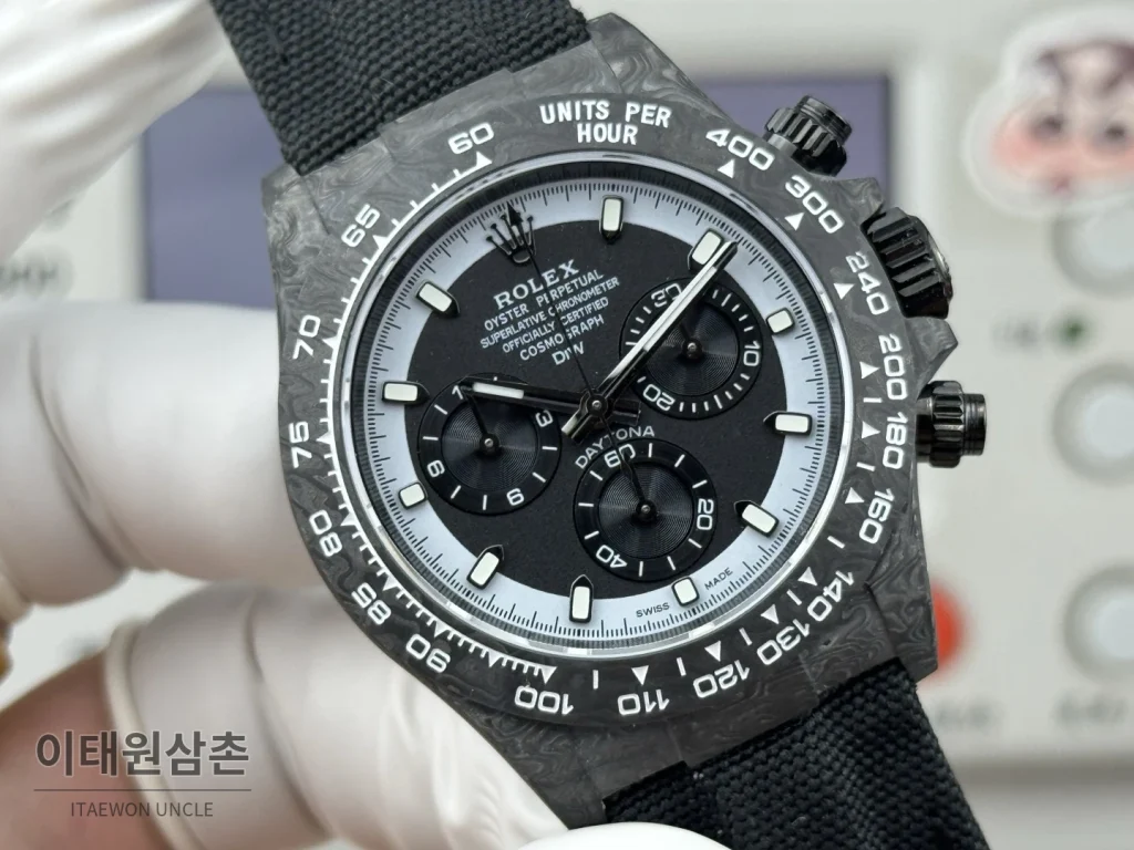 롤렉스 데이토나 카본파이버 크로노그래프 오토매틱 40mm 블랙 블랙 나일론 스트랩 (4)