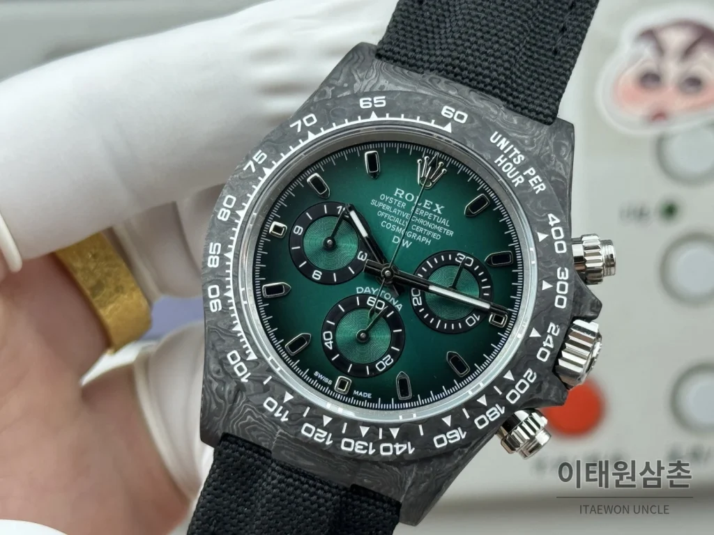롤렉스 데이토나 카본파이버 크로노그래프 오토매틱 40mm 블랙 블랙 나일론 스트랩 (2)