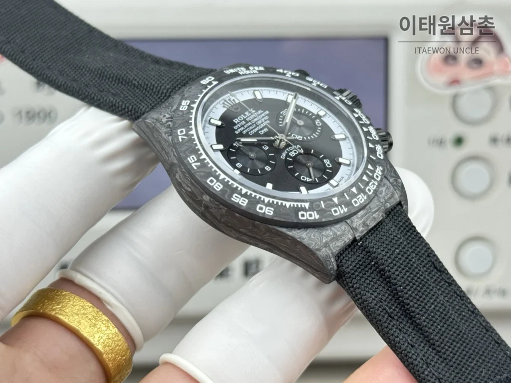 롤렉스 데이토나 카본파이버 크로노그래프 오토매틱 40mm 블랙 블랙 나일론 스트랩 (4)