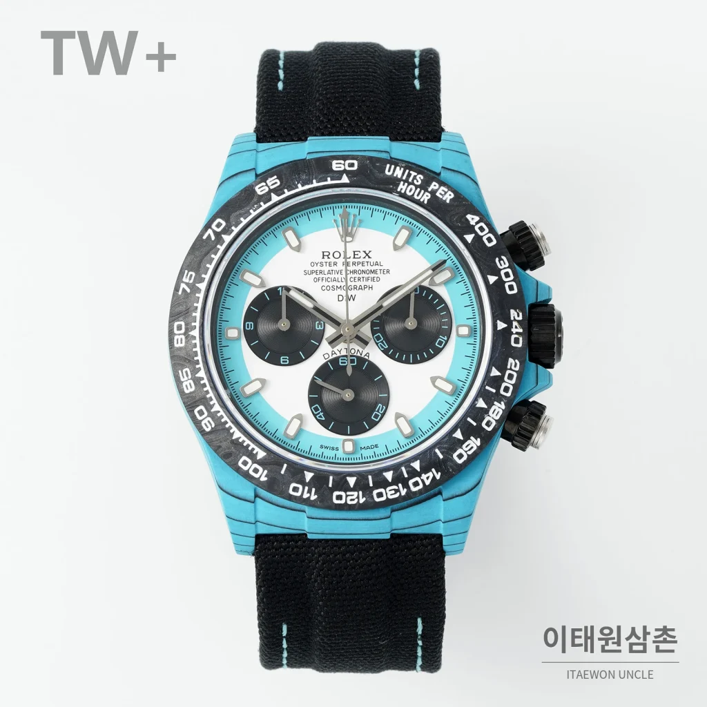 롤렉스 데이토나 카본 파이버 야광 케이스 크로노그래프 오토매틱 40mm 카본 블랙 블랙 나일론 스트랩 블랙 베젤 (3)