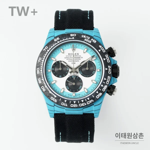 롤렉스 데이토나 카본 파이버 야광 케이스 크로노그래프 오토매틱 40mm 카본 블랙 블랙 나일론 스트랩 블랙 베젤 (3)