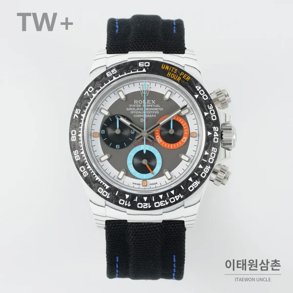 롤렉스 데이토나 카본 파이버 야광 케이스 크로노그래프 오토매틱 40mm 카본 블랙 블랙 나일론 스트랩 블랙 베젤 (4)