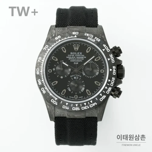 롤렉스 데이토나 카본 파이버 야광 케이스 크로노그래프 오토매틱 40mm 카본 블랙 블랙 나일론 스트랩 그레이 베젤 (2)