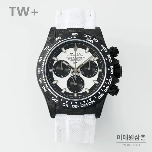 롤렉스 데이토나 카본 파이버 야광 케이스 크로노그래프 오토매틱 40mm 카본 블랙 화이트 나일론 스트랩 블랙 베젤