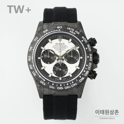 롤렉스 데이토나 카본 파이버 야광 케이스 크로노그래프 오토매틱 40mm 카본 블랙 블랙 나일론 스트랩 블랙 베젤