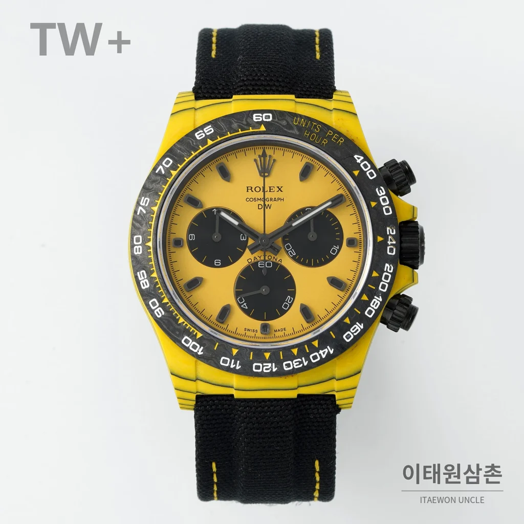 롤렉스 데이토나 카본 파이버 야광 케이스 크로노그래프 오토매틱 40mm 카본 블랙 블랙 나일론 스트랩 블랙 베젤 (2)