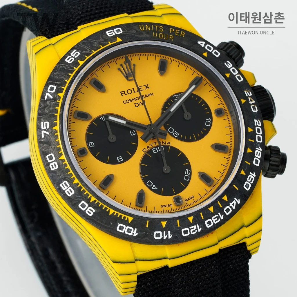 롤렉스 데이토나 카본 파이버 야광 케이스 크로노그래프 오토매틱 40mm 카본 블랙 블랙 나일론 스트랩 블랙 베젤 (2)