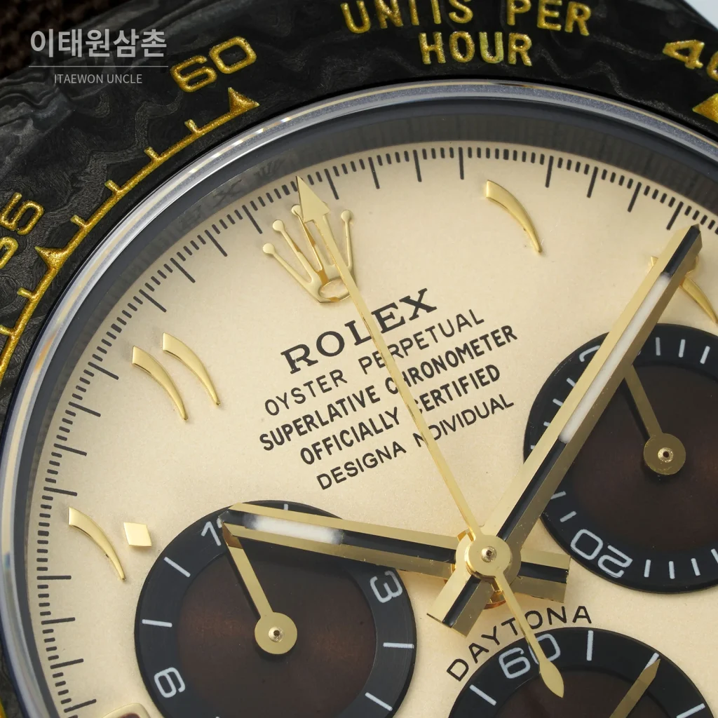롤렉스 데이토나 카본 파이버 야광 케이스 크로노그래프 오토매틱 40mm 카본 블랙 브라운 나일론 스트랩 블랙 베젤
