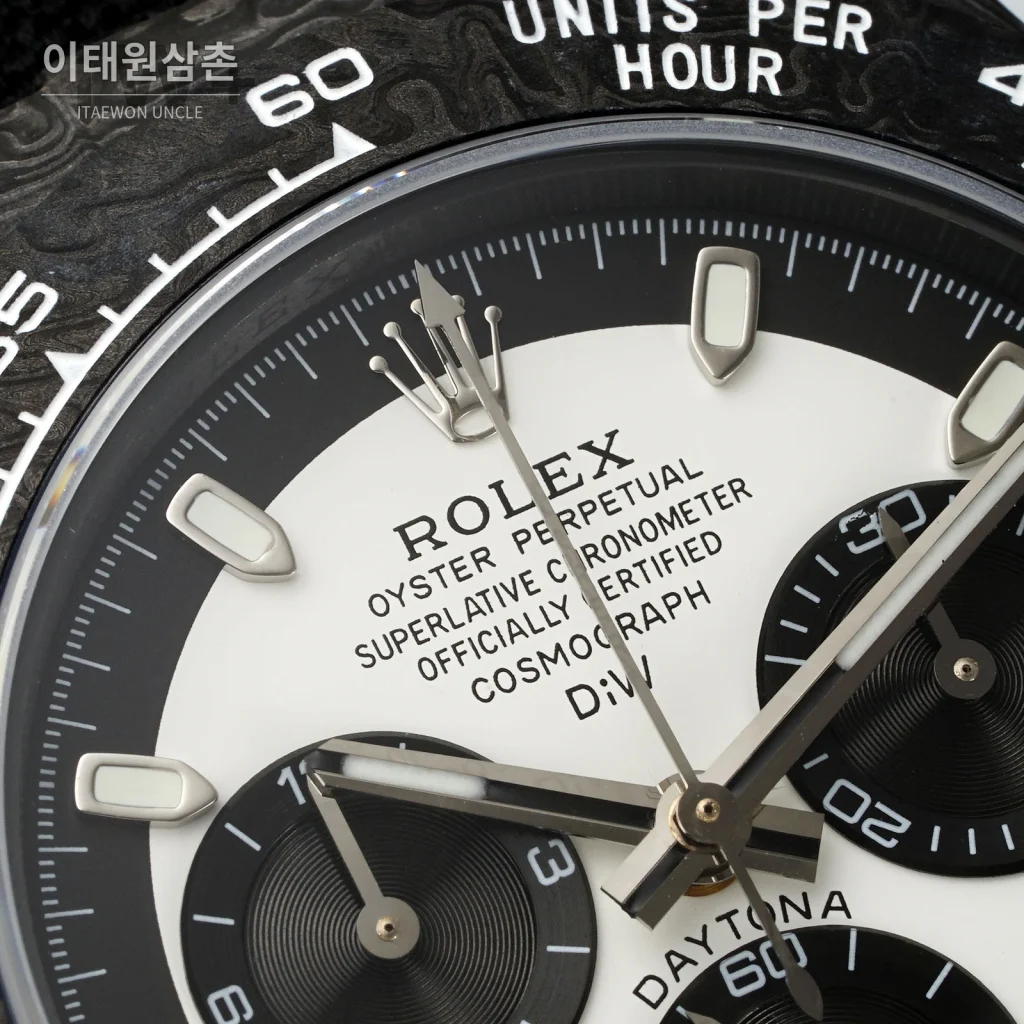 롤렉스 데이토나 카본 파이버 야광 케이스 크로노그래프 오토매틱 40mm 카본 블랙 블랙 나일론 스트랩 블랙 베젤