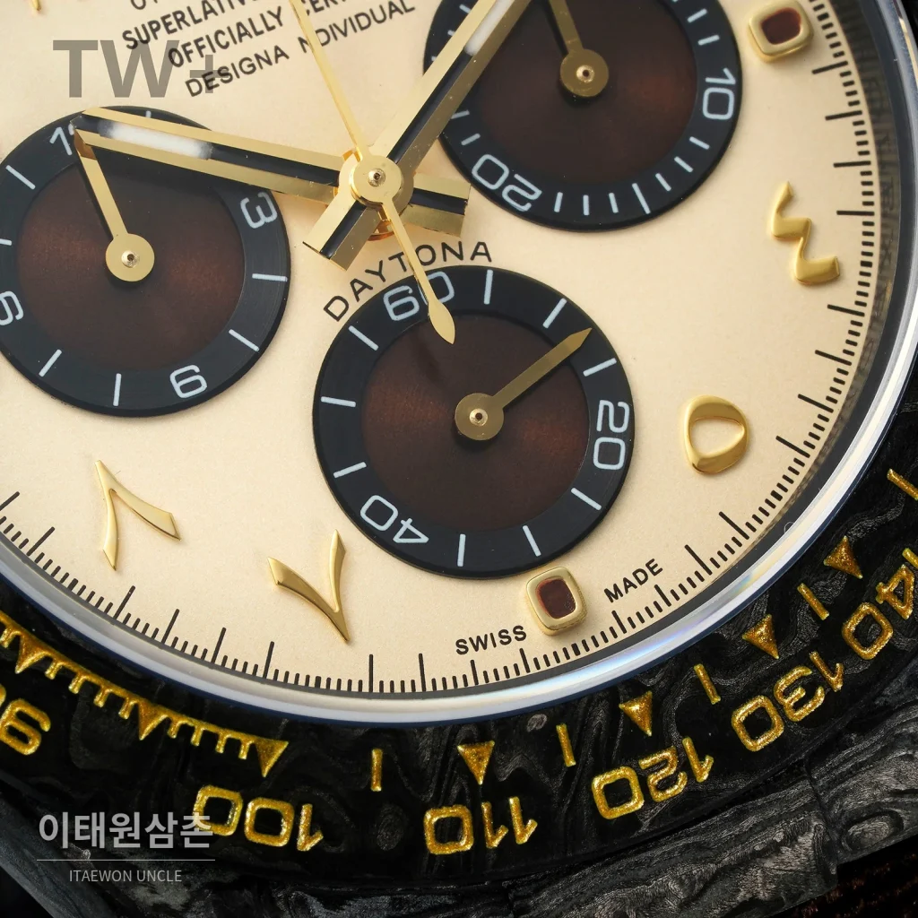 롤렉스 데이토나 카본 파이버 야광 케이스 크로노그래프 오토매틱 40mm 카본 블랙 브라운 나일론 스트랩 블랙 베젤
