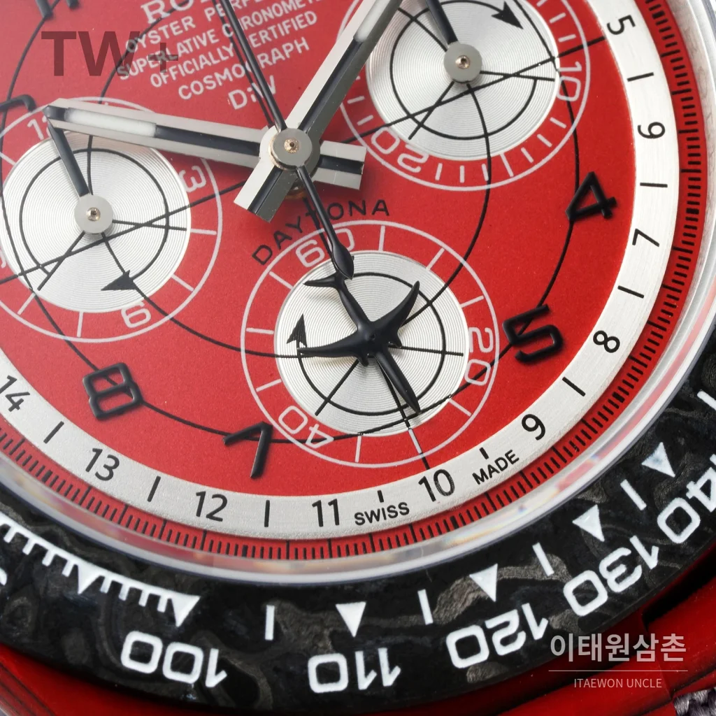 롤렉스 데이토나 카본 파이버 야광 케이스 크로노그래프 오토매틱 40mm 카본 블랙 그레이 나일론 스트랩 블랙 베젤