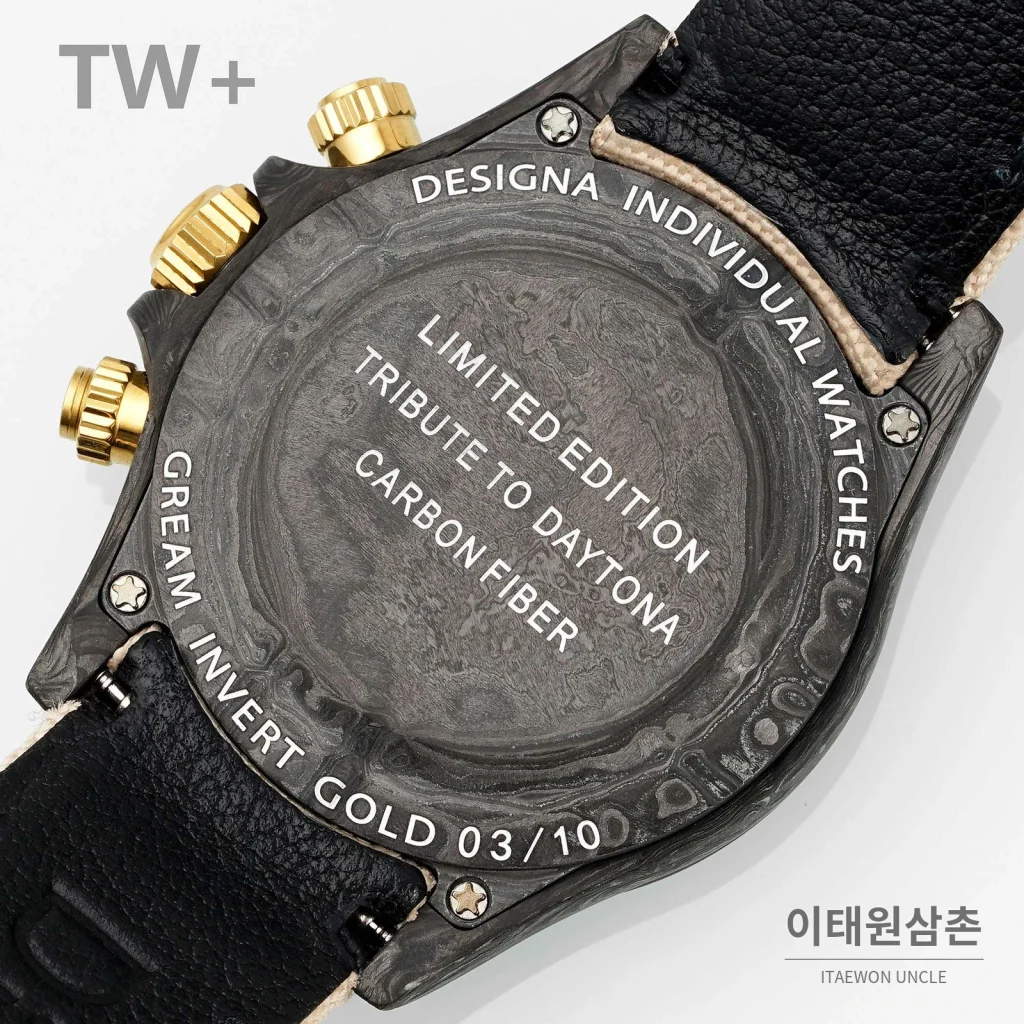 롤렉스 데이토나 카본 파이버 야광 케이스 크로노그래프 오토매틱 40mm 카본 블랙 샴페인 나일론 스트랩 블랙 베젤