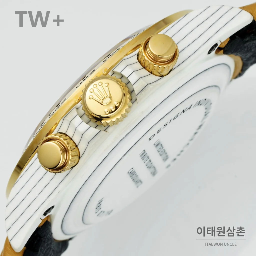 롤렉스 데이토나 카본 파이버 야광 케이스 크로노그래프 오토매틱 40mm 카본 블랙 브라운 가죽 스트랩 골드 베젤