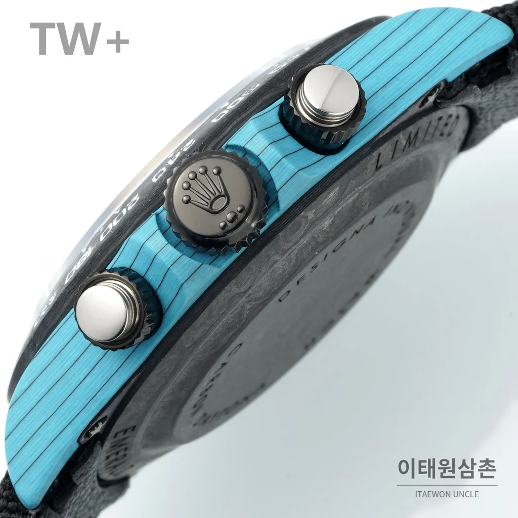 롤렉스 데이토나 카본 파이버 야광 케이스 크로노그래프 오토매틱 40mm 카본 블랙 블랙 나일론 스트랩 블랙 베젤 (3)
