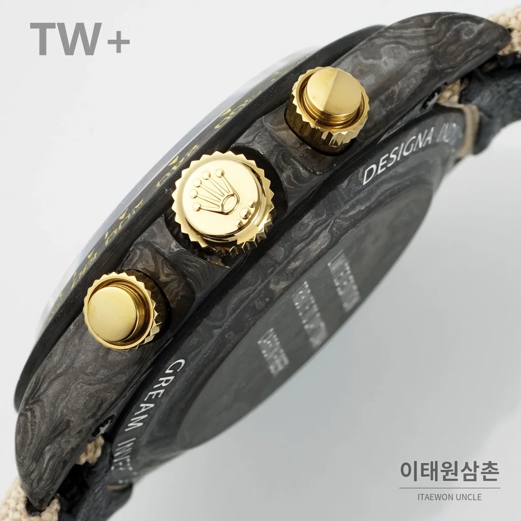 롤렉스 데이토나 카본 파이버 야광 케이스 크로노그래프 오토매틱 40mm 카본 블랙 샴페인 나일론 스트랩 블랙 베젤