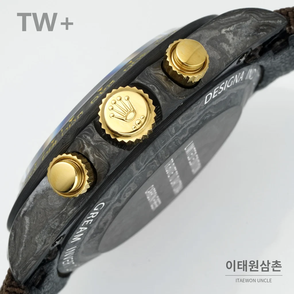 롤렉스 데이토나 카본 파이버 야광 케이스 크로노그래프 오토매틱 40mm 카본 블랙 브라운 나일론 스트랩 블랙 베젤
