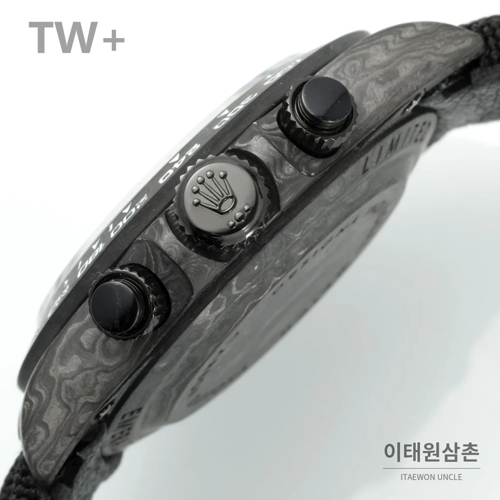 롤렉스 데이토나 카본 파이버 야광 케이스 크로노그래프 오토매틱 40mm 카본 블랙 블랙 나일론 스트랩 그레이 베젤 (2)
