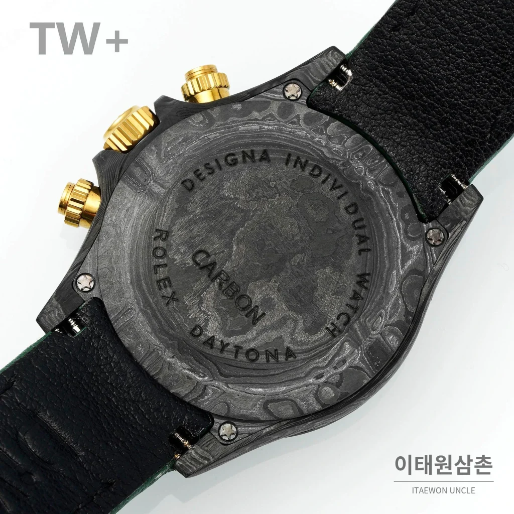 롤렉스 데이토나 카본 파이버 야광 케이스 크로노그래프 오토매틱 40mm 카본 블랙 그린 가죽 스트랩 블랙 베젤