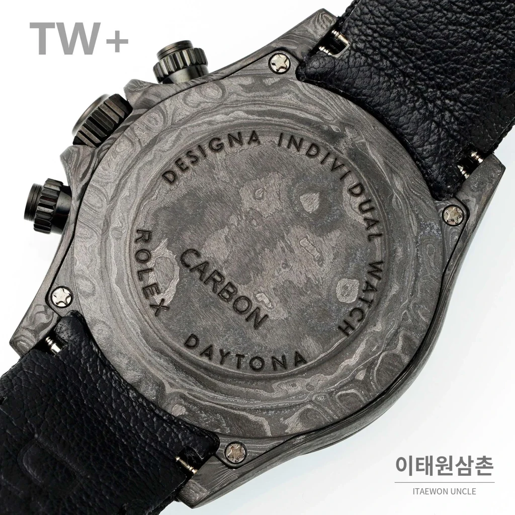 롤렉스 데이토나 카본 파이버 야광 케이스 크로노그래프 오토매틱 40mm 카본 블랙 블랙 나일론 스트랩 그레이 베젤