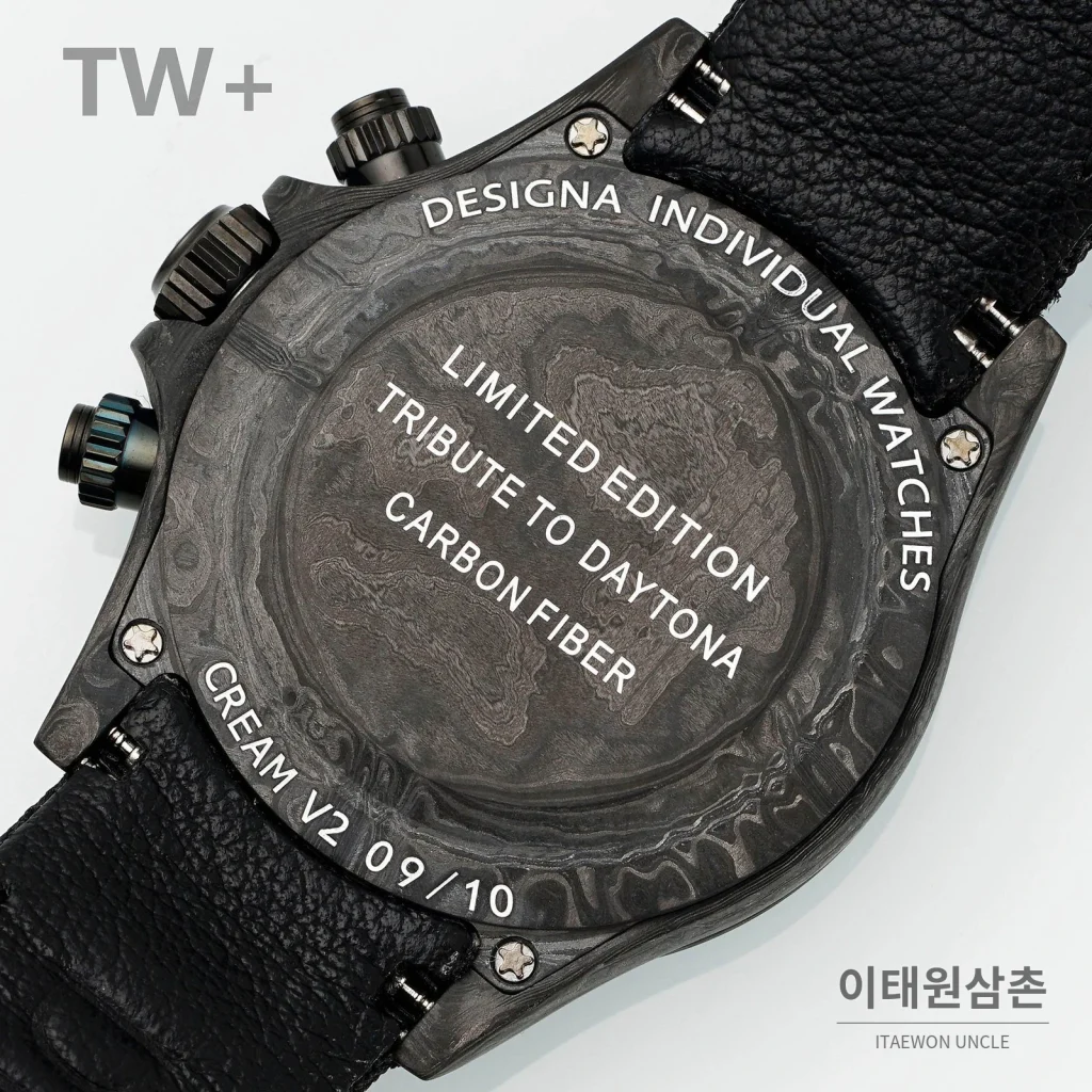 롤렉스 데이토나 카본 파이버 야광 케이스 크로노그래프 오토매틱 40mm 카본 블랙 블랙 나일론 스트랩 블랙 베젤