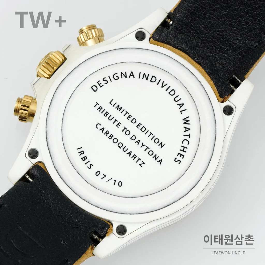 롤렉스 데이토나 카본 파이버 야광 케이스 크로노그래프 오토매틱 40mm 카본 블랙 브라운 가죽 스트랩 골드 베젤