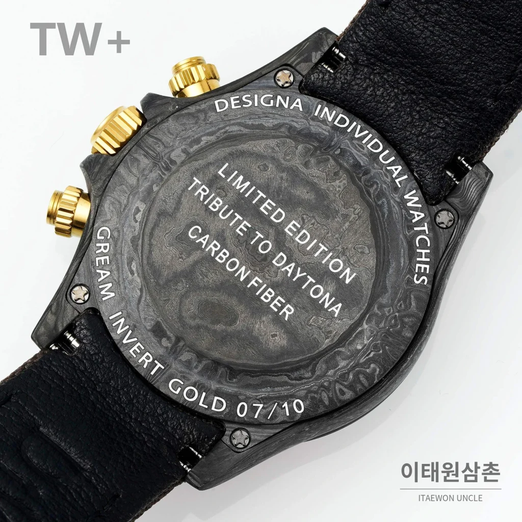 롤렉스 데이토나 카본 파이버 야광 케이스 크로노그래프 오토매틱 40mm 카본 블랙 브라운 나일론 스트랩 블랙 베젤