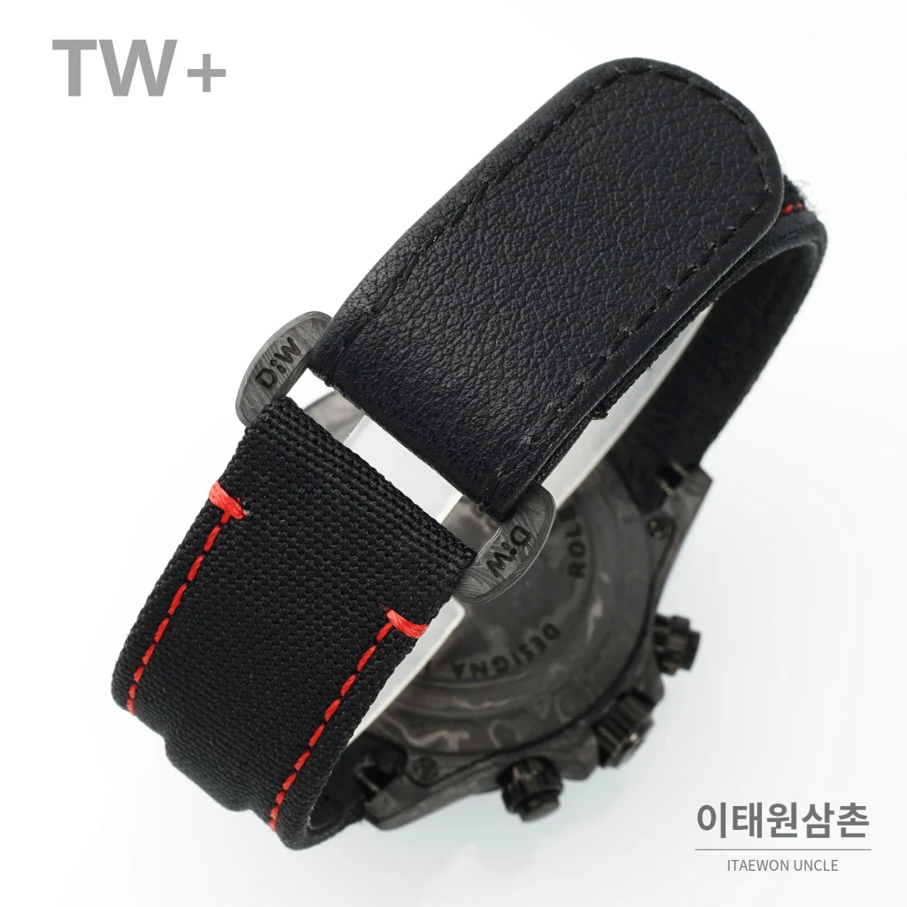 롤렉스 데이토나 카본 파이버 야광 케이스 크로노그래프 오토매틱 40mm 카본 블랙 블랙 나일론 스트랩 그레이 베젤