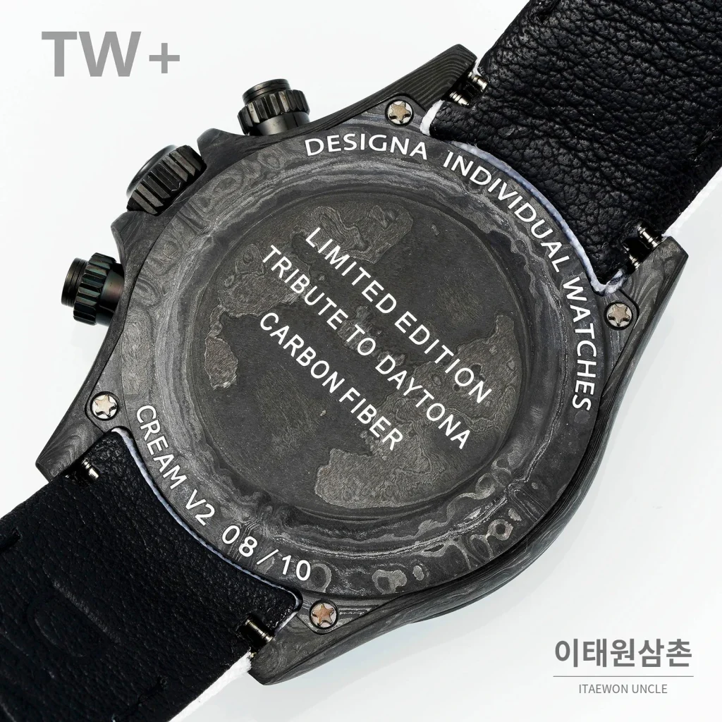 롤렉스 데이토나 카본 파이버 야광 케이스 크로노그래프 오토매틱 40mm 카본 블랙 화이트 나일론 스트랩 블랙 베젤