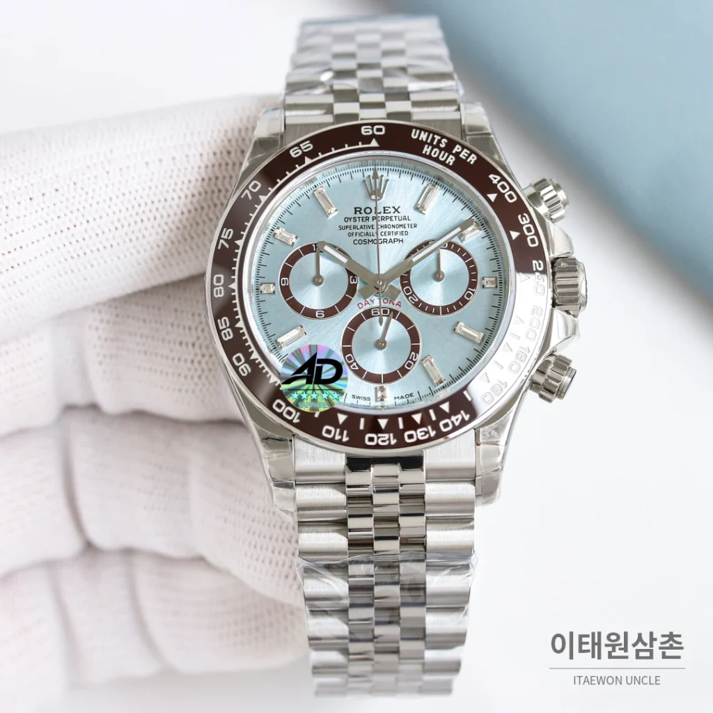 롤렉스 데이토나 크로노그래프 오토매틱 아이스블루 다이얼 스틸 브레이슬릿 브라운 베젤 (2)