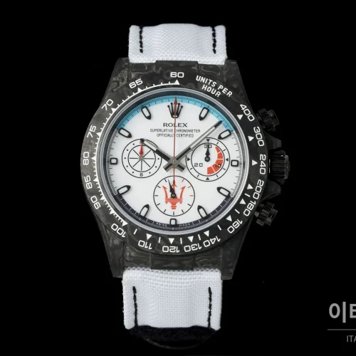 롤렉스 데이토나 크로노그래프 오토매틱 40mm 화이트 다이얼 화이트 나일론 스트랩 블랙 베젤 카본 케이스 (3)