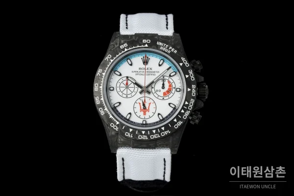 롤렉스 데이토나 크로노그래프 오토매틱 40mm 화이트 다이얼 화이트 나일론 스트랩 블랙 베젤 카본 케이스 (3)