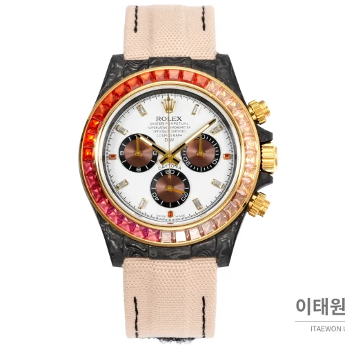 롤렉스 데이토나 크로노그래프 오토매틱 40mm (22) 롤렉스 데이토나 크로노그래프 오토매틱 40mm 화이트 다이얼 핑크 나일론 스트랩 멀티컬러 베젤