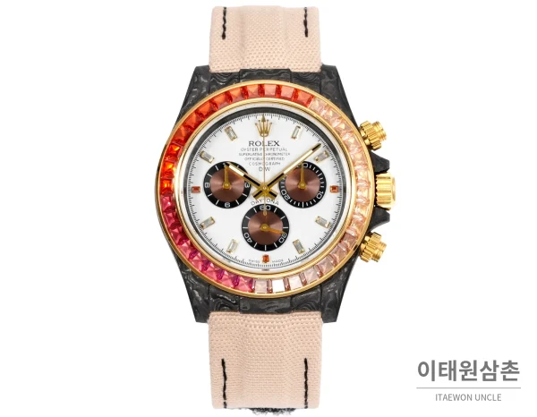 롤렉스 데이토나 크로노그래프 오토매틱 40mm (22) 롤렉스 데이토나 크로노그래프 오토매틱 40mm 화이트 다이얼 핑크 나일론 스트랩 멀티컬러 베젤