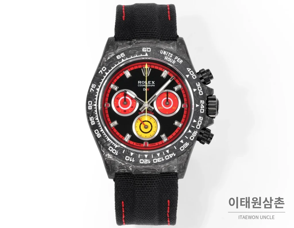 롤렉스 데이토나 크로노그래프 오토매틱 40mm 블랙 다이얼 블랙 나일론 스트랩 블랙 베젤 카본 케이스 (4)