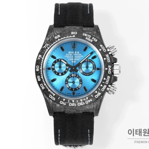 롤렉스 데이토나 크로노그래프 오토매틱 40mm (27) 롤렉스 데이토나 크로노그래프 오토매틱 40mm 아이스블루 다이얼 블랙 나일론 스트랩 그레이 베젤 카본 케이스 (2)