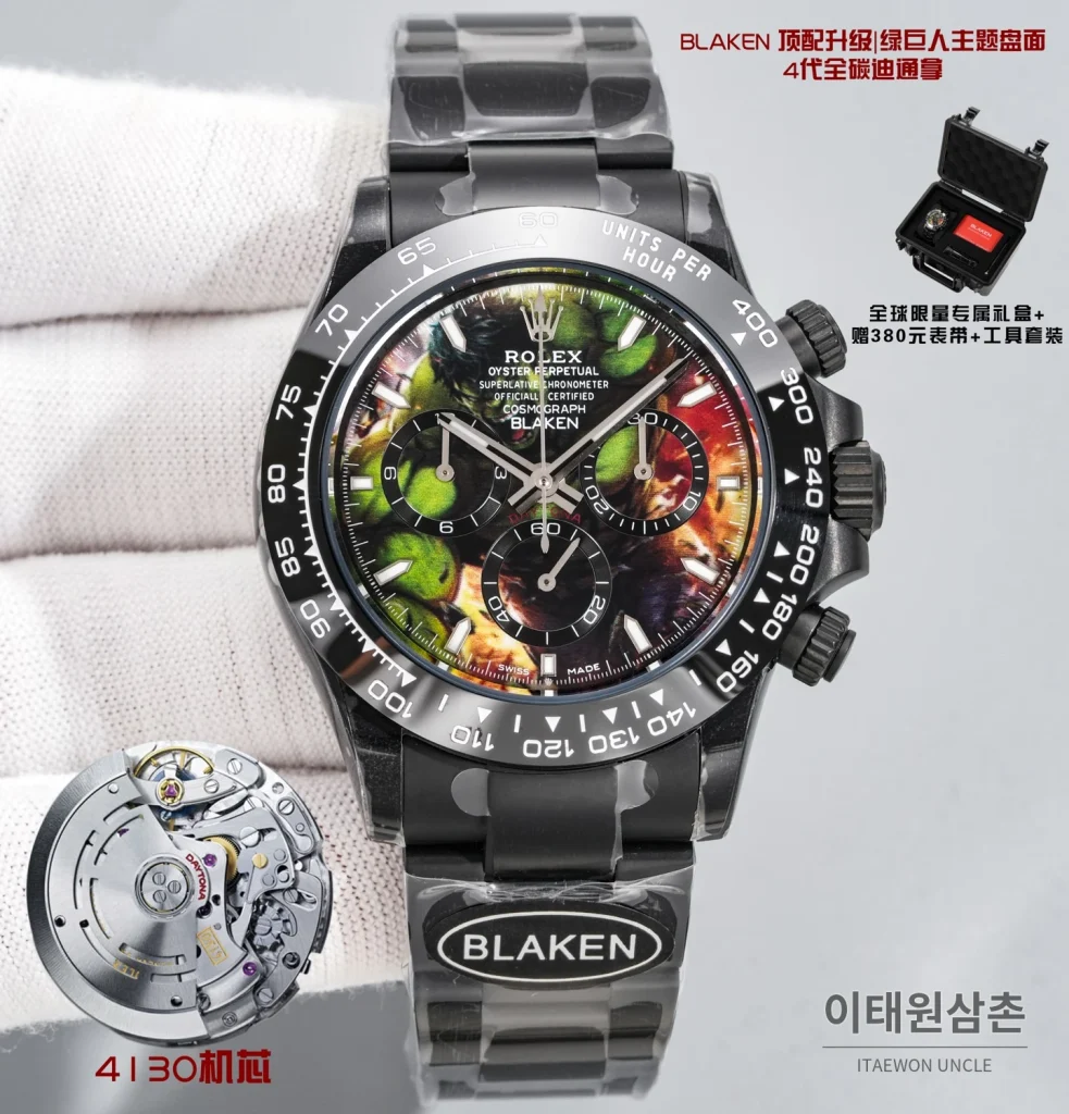 롤렉스 데이토나 크로노그래프 오토매틱 40mm 멀티컬러 다이얼 세라믹 브레이슬릿 실버 베젤 세라믹 케이스