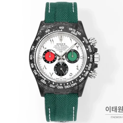 롤렉스 데이토나 크로노그래프 오토매틱 40mm (38) 롤렉스 데이토나 크로노그래프 오토매틱 40mm 화이트 다이얼 그린 나일론 스트랩 블랙 베젤 카본 케이스 (3)