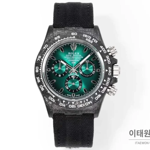 롤렉스 데이토나 크로노그래프 오토매틱 40mm (5) 롤렉스 데이토나 크로노그래프 오토매틱 40mm 그린 다이얼 블랙 나일론 스트랩 블랙 베젤 카본 케이스
