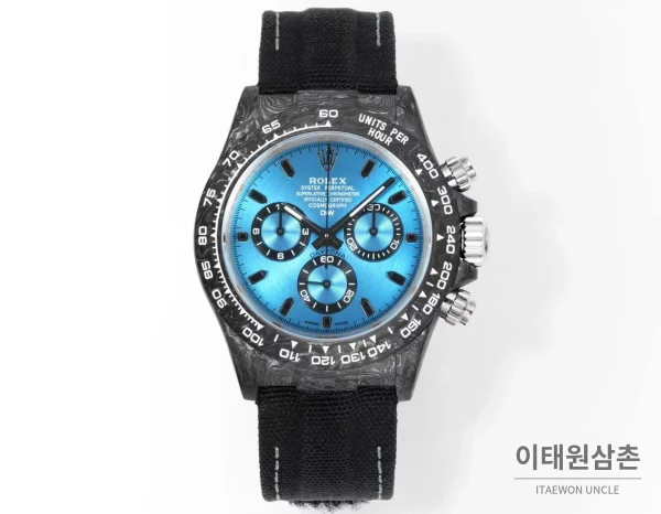 롤렉스 데이토나 크로노그래프 오토매틱 40mm (7) 롤렉스 데이토나 크로노그래프 오토매틱 40mm 아이스블루 다이얼 블랙 나일론 스트랩 그레이 베젤 카본 케이스