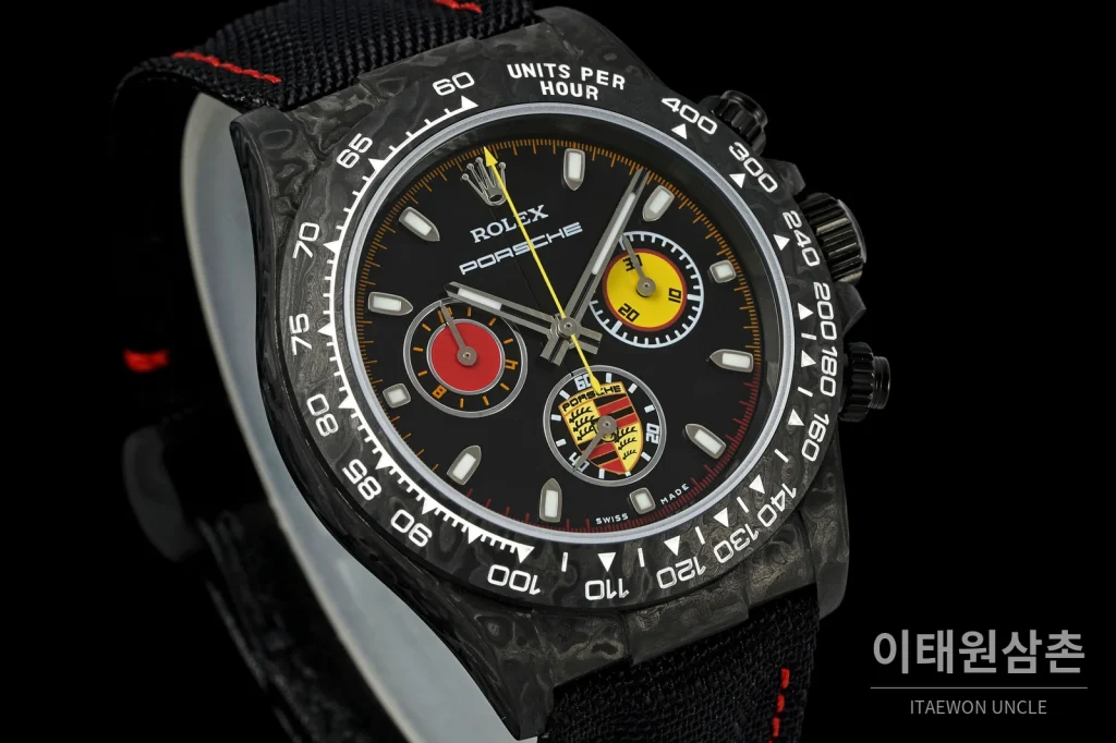 롤렉스 데이토나 크로노그래프 오토매틱 40mm 블랙 다이얼 블랙 나일론 스트랩 블랙 베젤 카본 케이스 (2)
