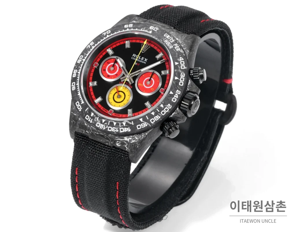 롤렉스 데이토나 크로노그래프 오토매틱 40mm 블랙 다이얼 블랙 나일론 스트랩 블랙 베젤 카본 케이스 (4)